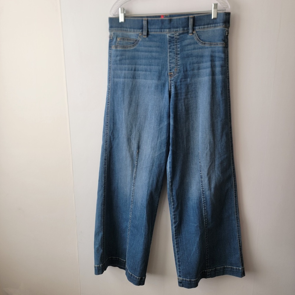 Spanx women's Seamed Front Wide Leg Jean size XL pull on Vintage Indigo